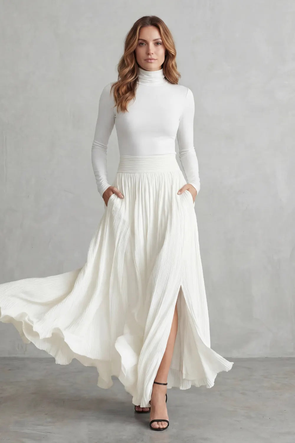 Pleated flow silhouette – Two-piece turtleneck set