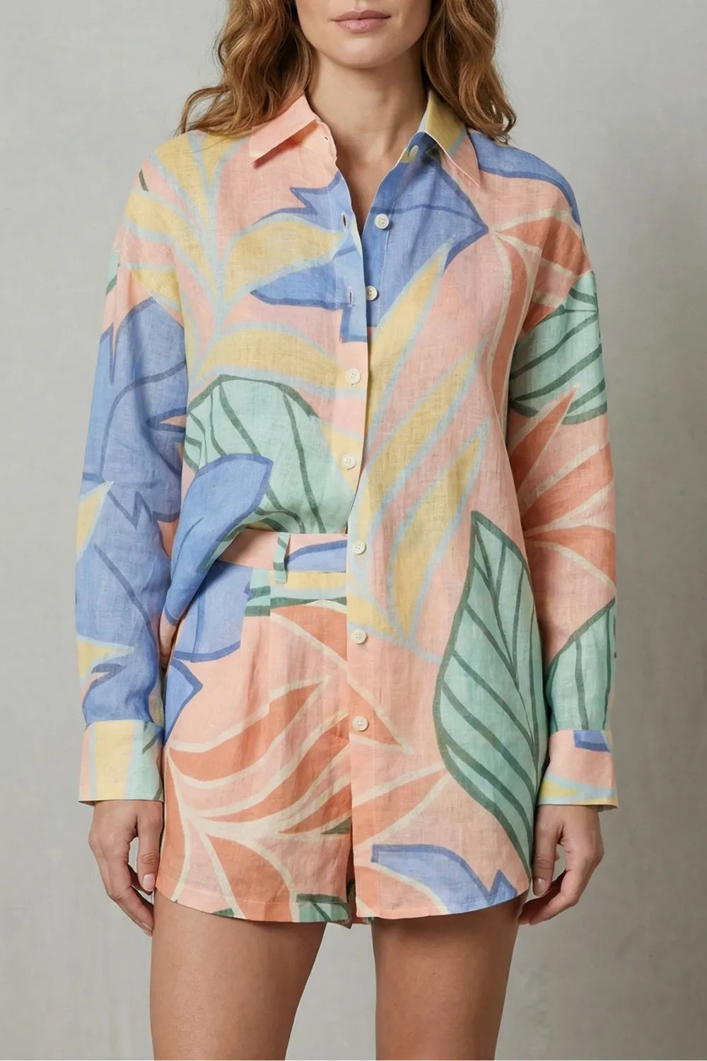 Tropical leaf print – Shirt and short set