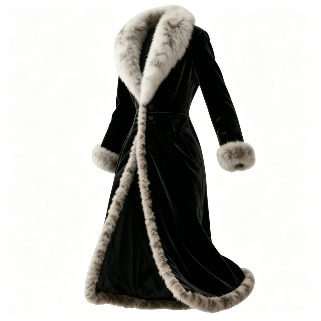Luxurious Faux Fur Trimmed Long Coat with Elegant Design