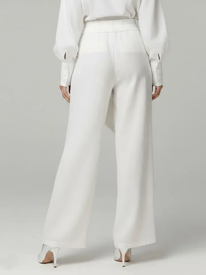 Women's Solid Color Elastic Waist Casual Loose Linen Wide-leg Pants
