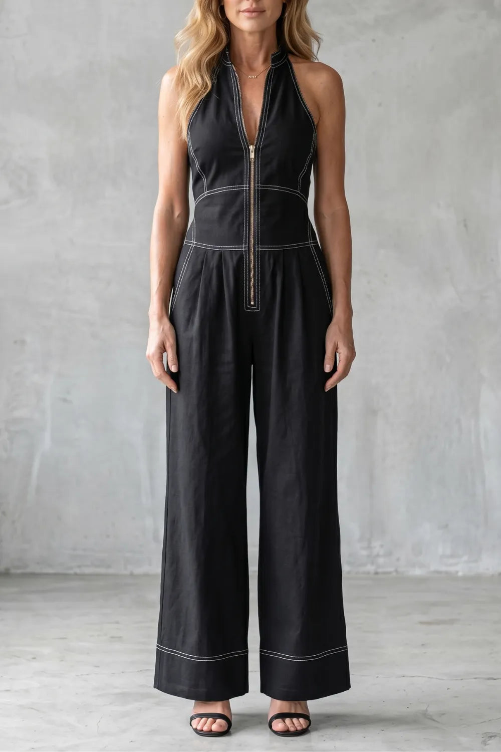 Contrast stitch utility – Wide-leg jumpsuit