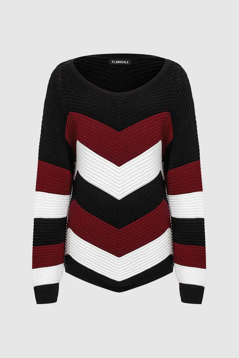 Chevron Pattern Hollow Out Asymmetrical Hem Sweater