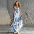 Elegant, Vintage-inspired Holiday-style Maxi Dress In Chiffon With An Oversized Print