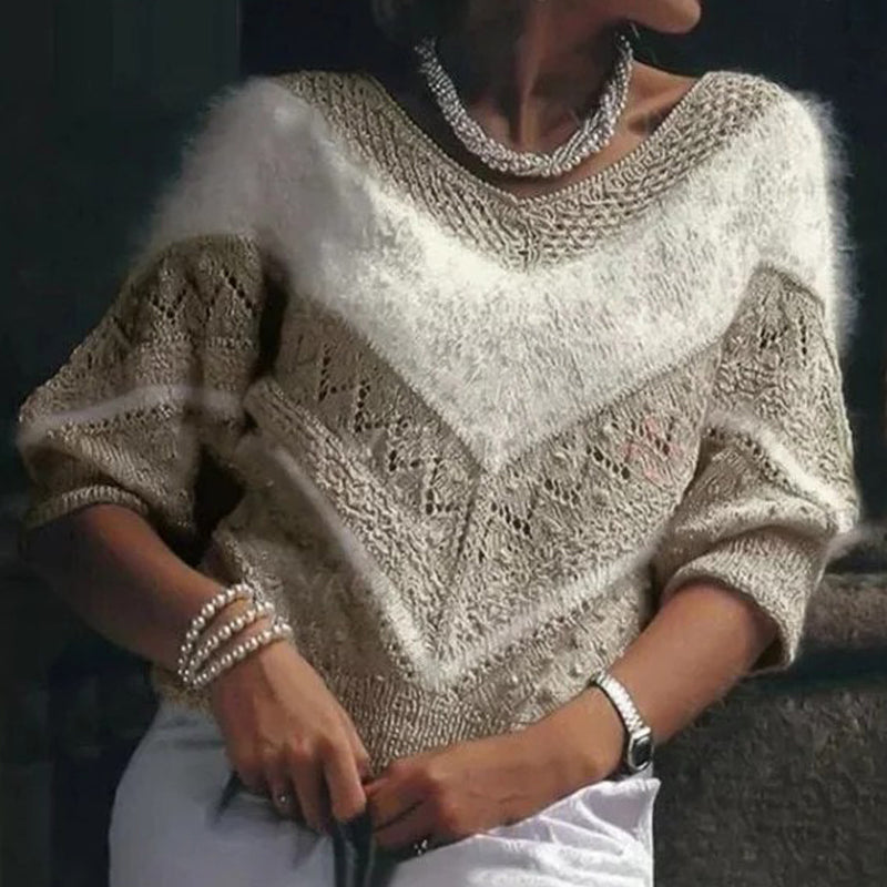 Pink Awareness Jacquard Cozy Knit V-Neck Sweater