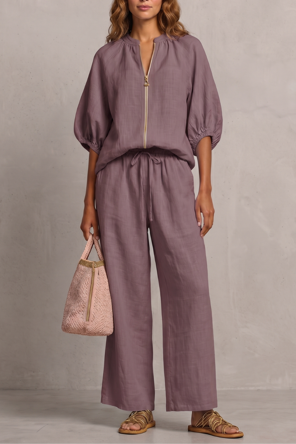 Relaxed zip-front comfort – Trouser set