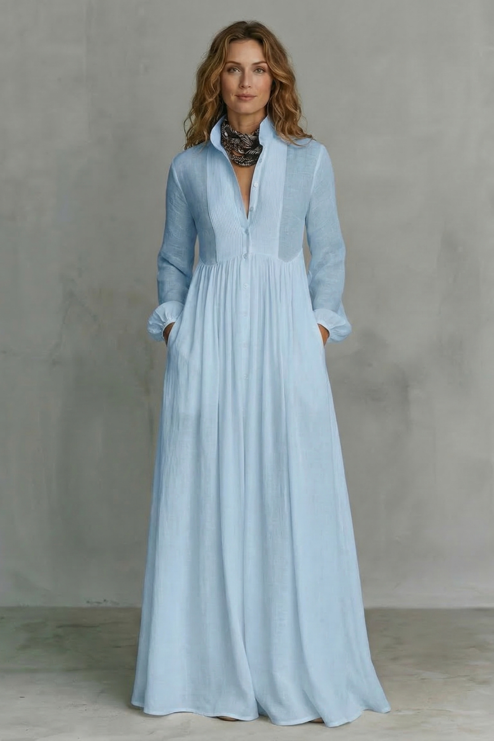 Timeless minimalism – Mao collar maxi dress