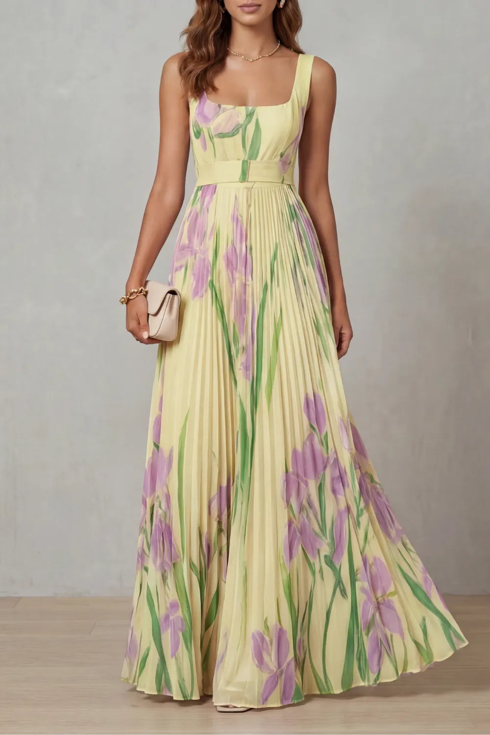 Watercolor floral – Pleated maxi dress