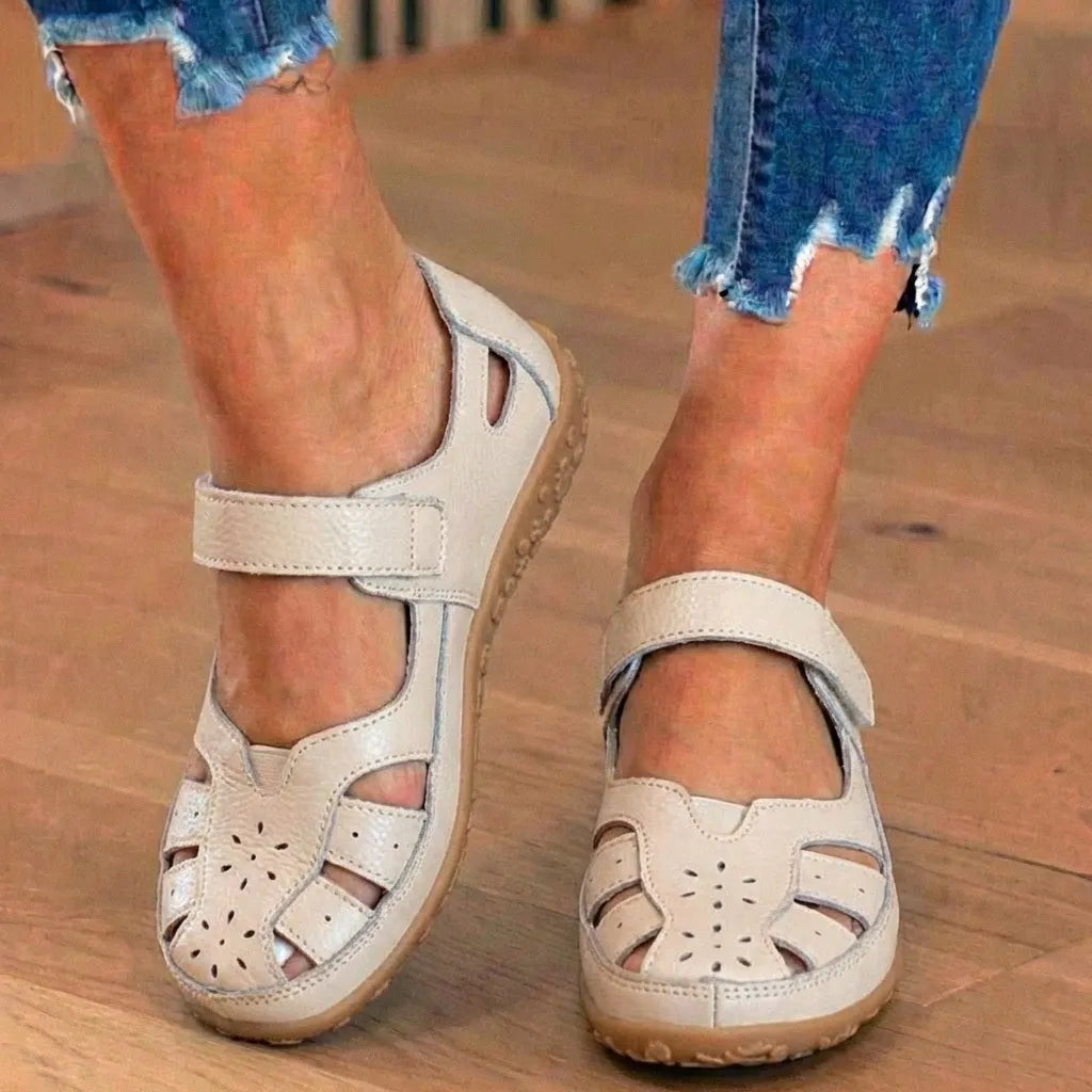 Orthopedic Leather Mary Jane Sandals - Perforated Design & Grip Sole