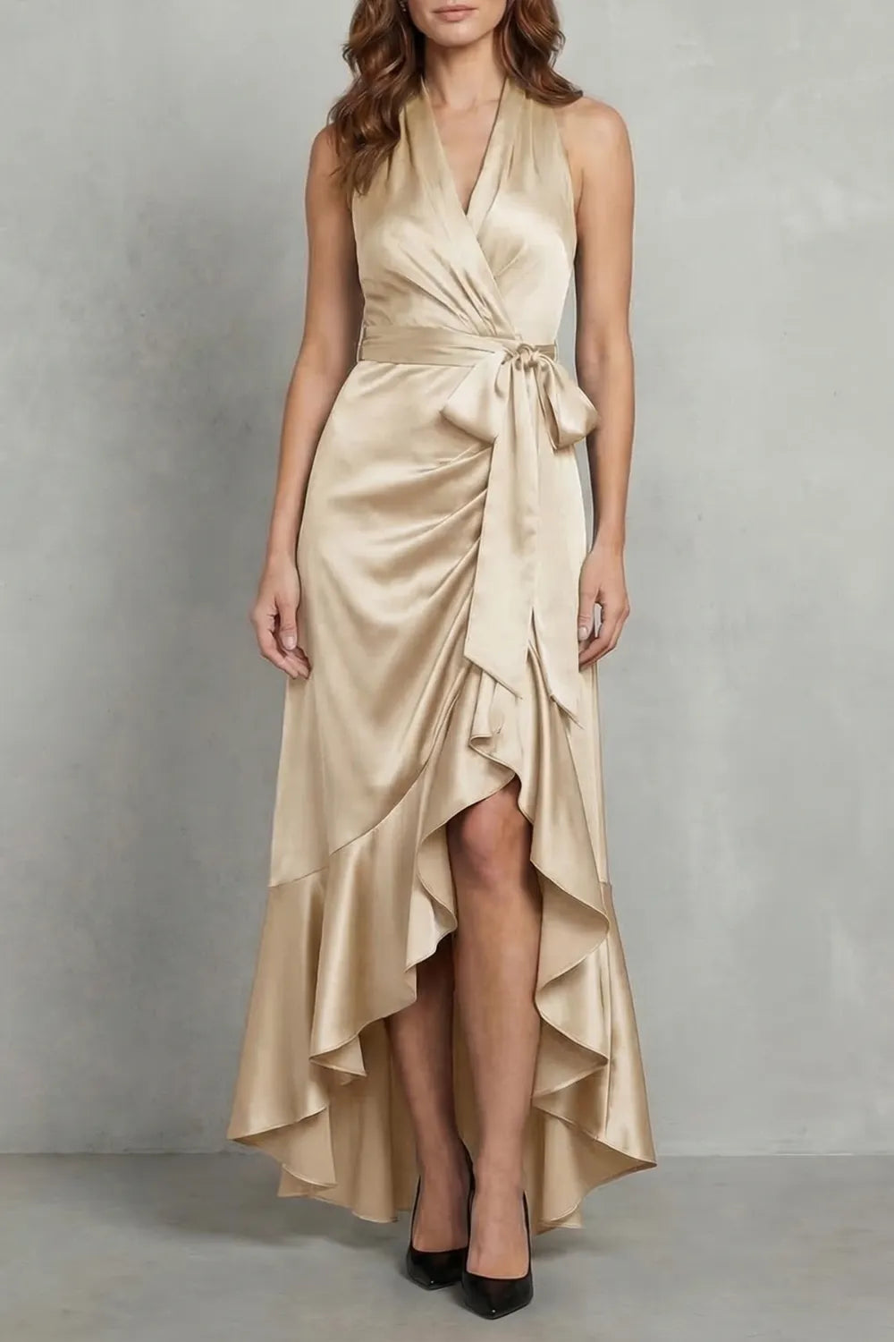 Satin draped silhouette – Evening maxi dress