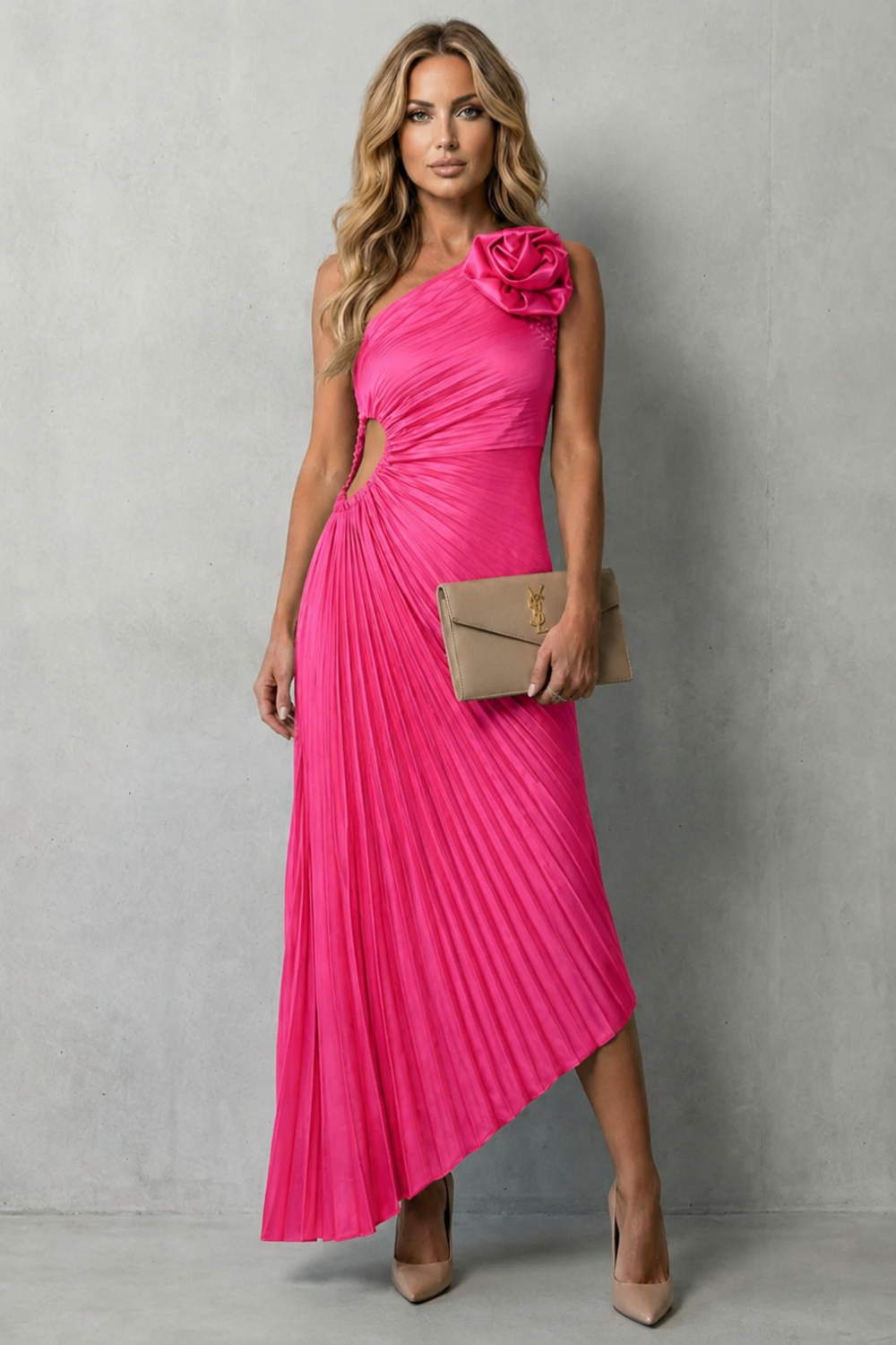 Statement elegance – Women’s One-Shoulder Pleated Maxi Dress