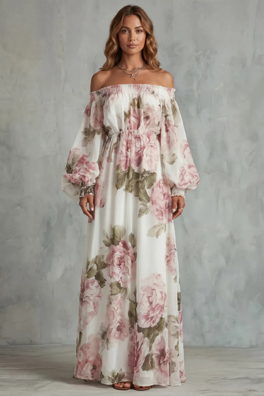 Romantic floral off-shoulder – Maxi dress