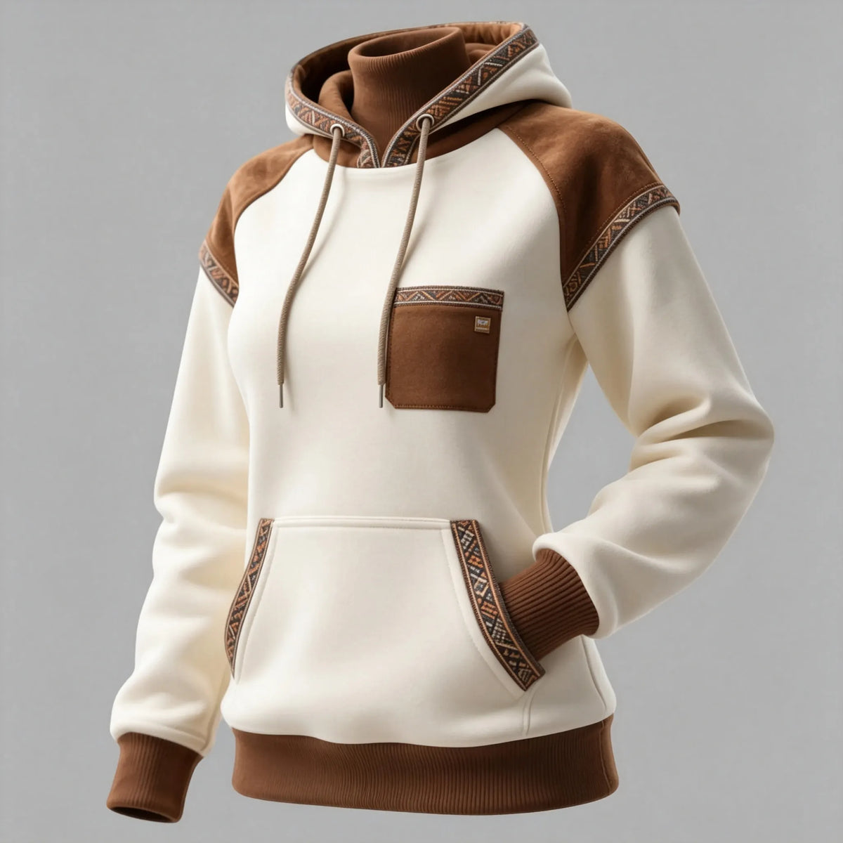 Women's Retro Ethnic Style Stand Collar Hooded Sweatshirt set