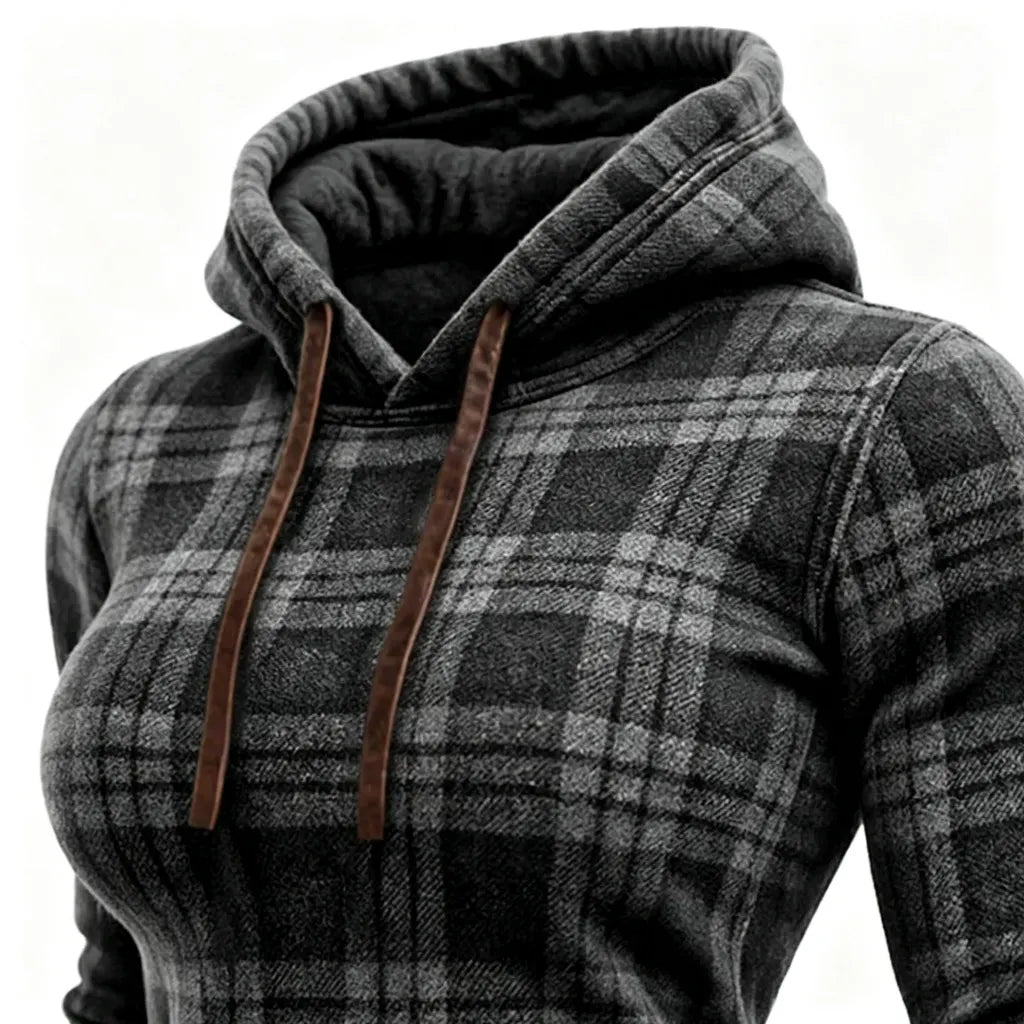 Women's Vintage Western Cowgirl Plaid Print Pocket Hoodie