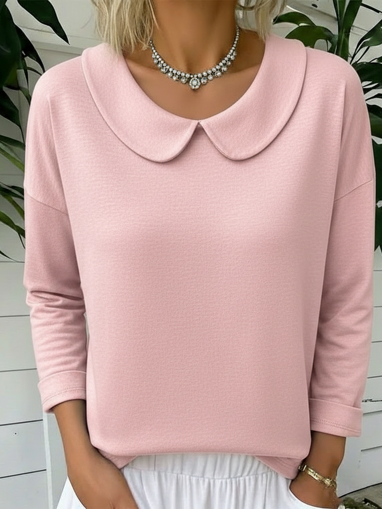 Cozy Vintage Peter Pan Collar Cotton Sweatshirt Top