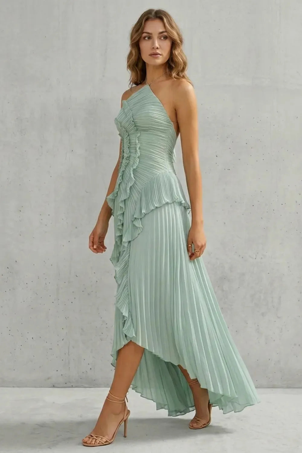 Sculpted pleats – One-shoulder midi dress