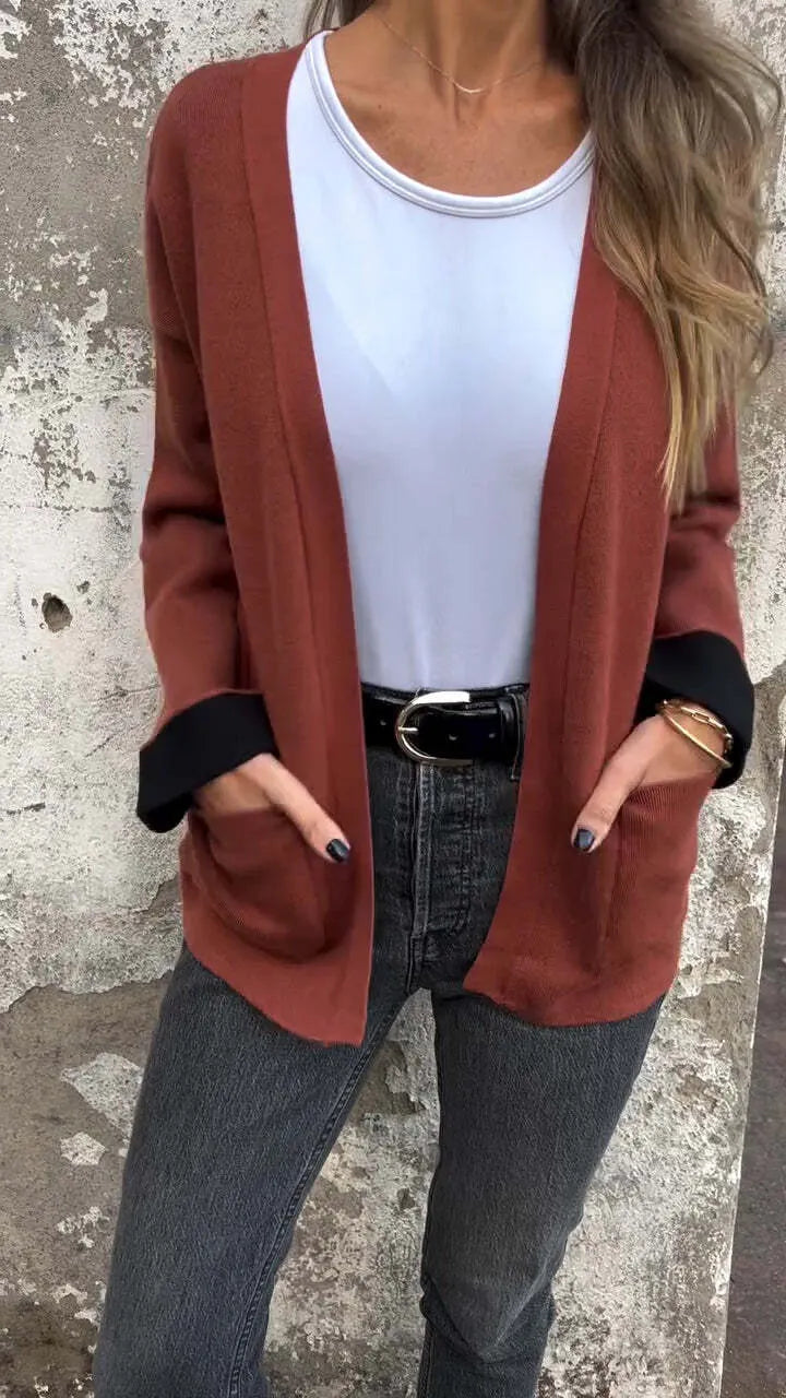 Women's V-neck Long-sleeved Knitted Casual Cardigan Jacket