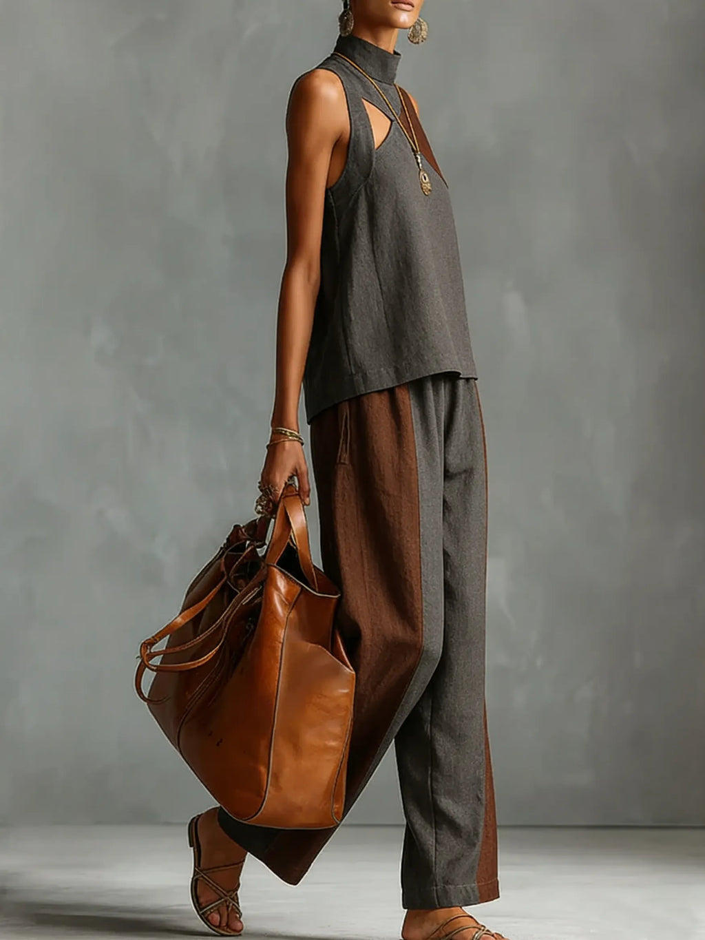 Artistic Color-blocked Cozy Linen Cotton Two-piece Set