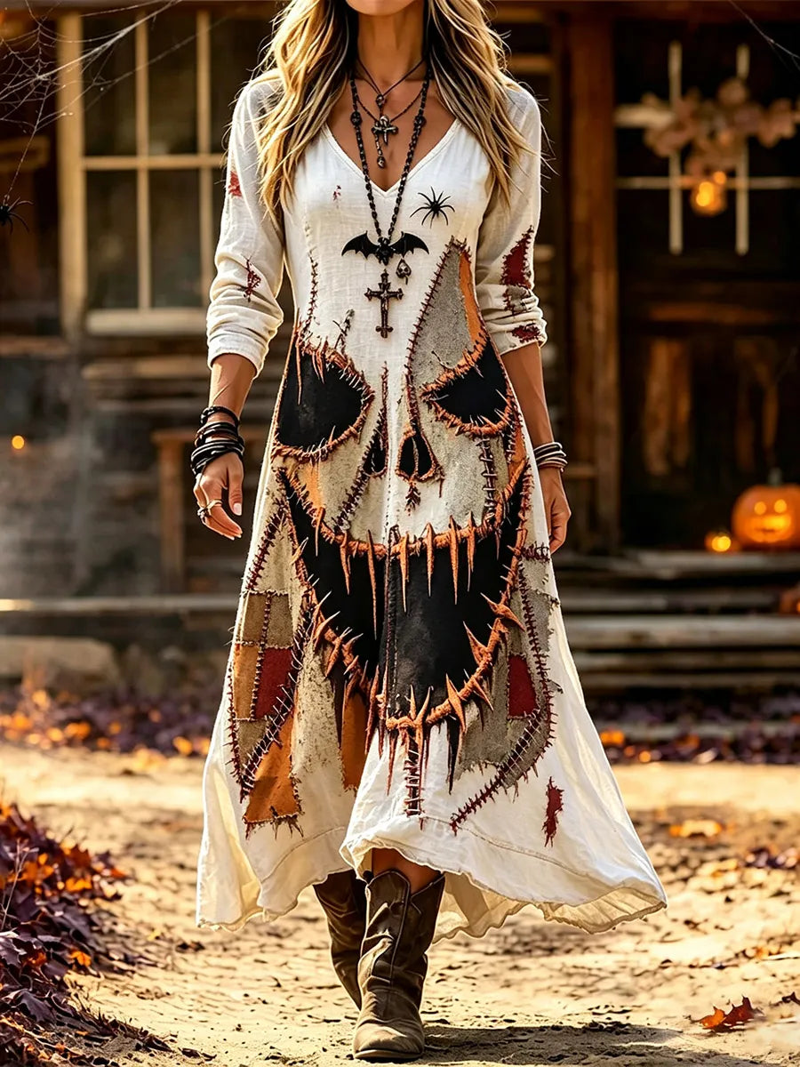 Women's Vintage Halloween Art Print Casual Dress