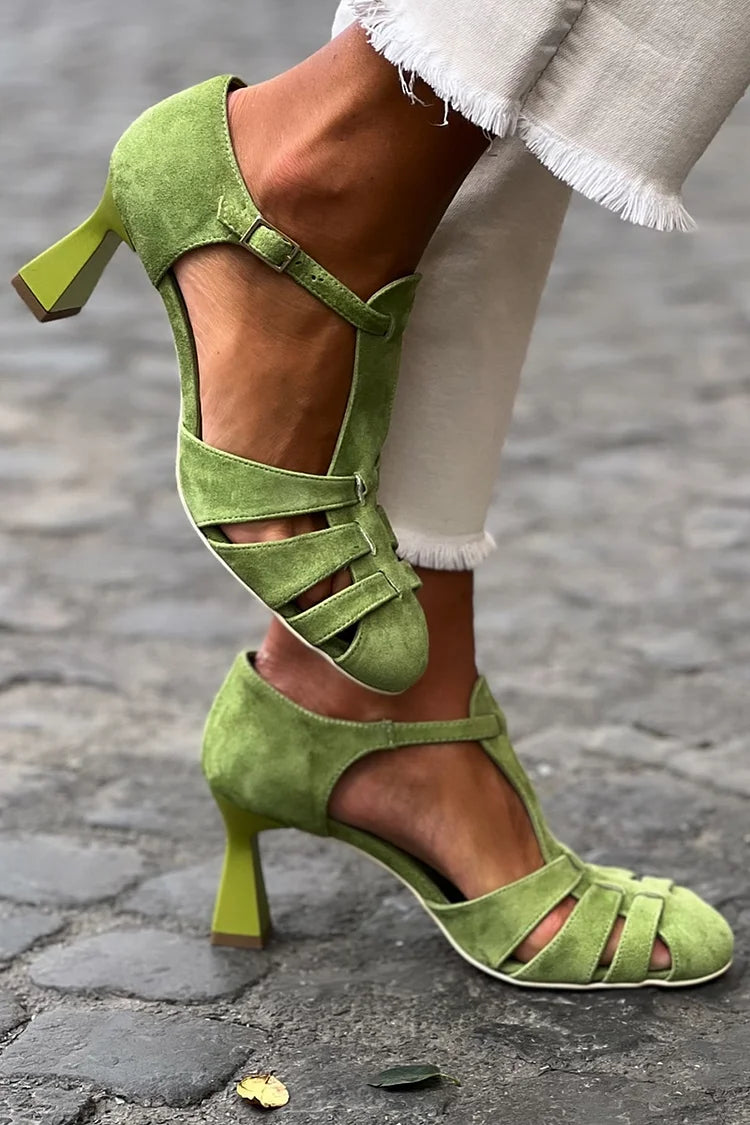 GREEN VINTAGE STRAP HEELS