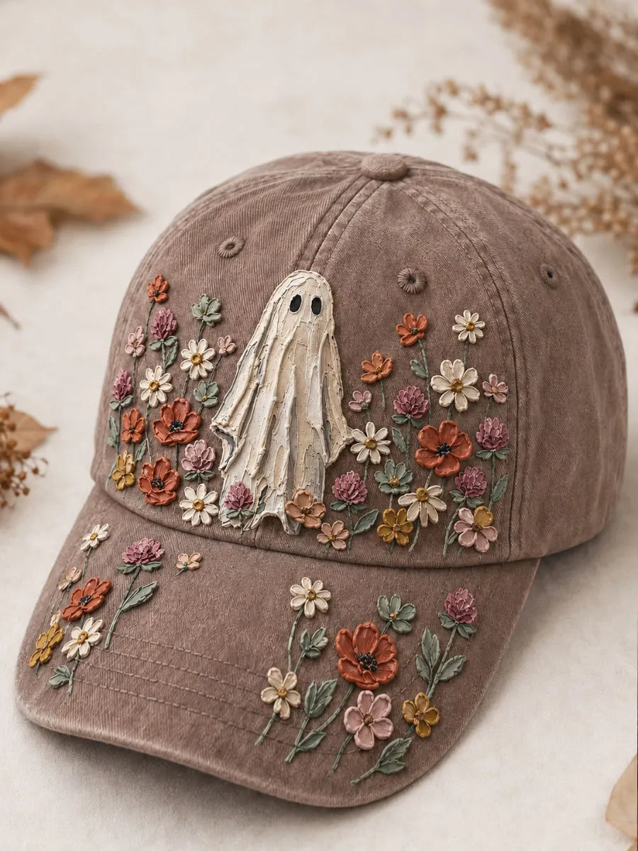 Vintage Floral Ghost Halloween Baseball Cap