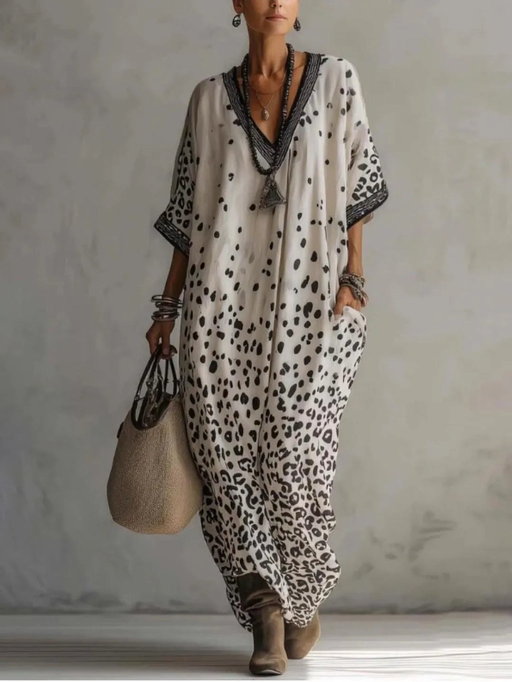 Elegant Leopard Print V-neck Dress