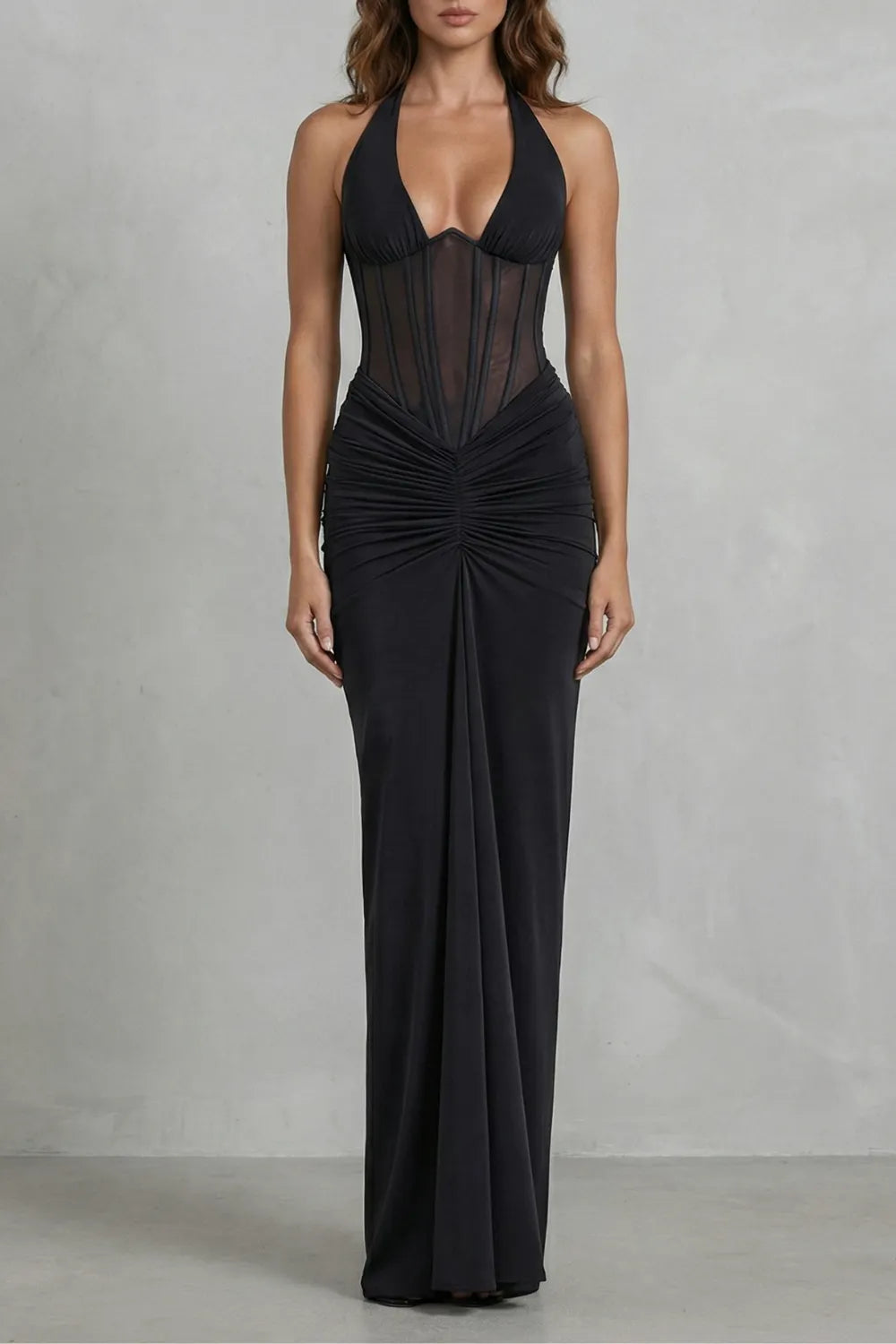 Sculpted allure – Women’s Halter Neck Corset Maxi Dress