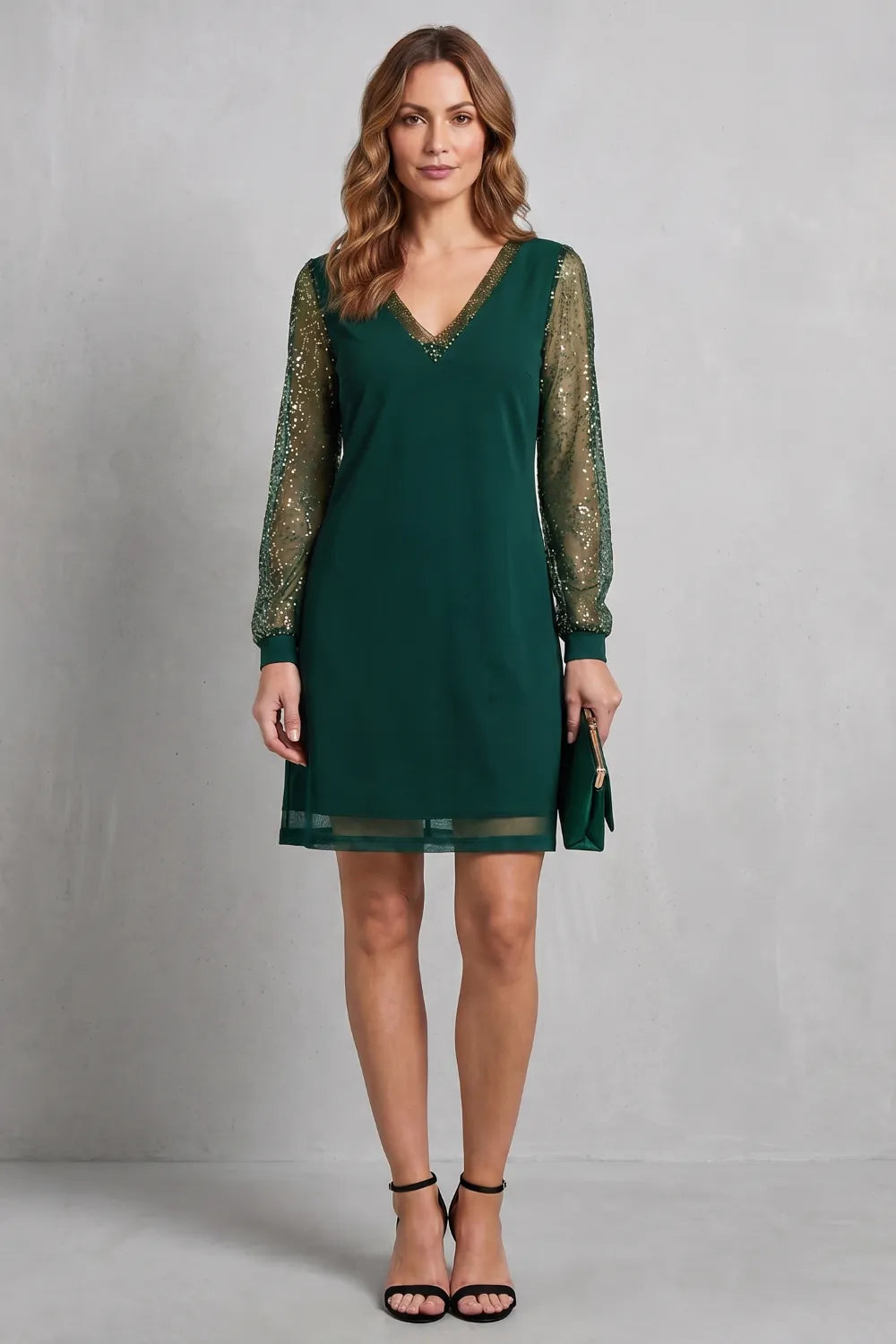 Sheer sparkle sleeves – Mini dress
