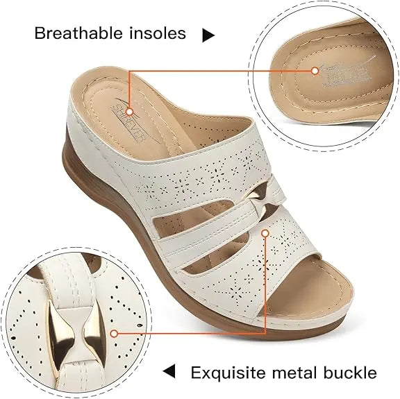 SHIBEVER Wedge Sandals for Women Hollow Out Slip On Platform Wedge Sandals Summer Casual Walking Shoes