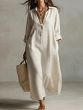Women's Solid Color Art Casual Fashion Cotton Linen Maxi Dress