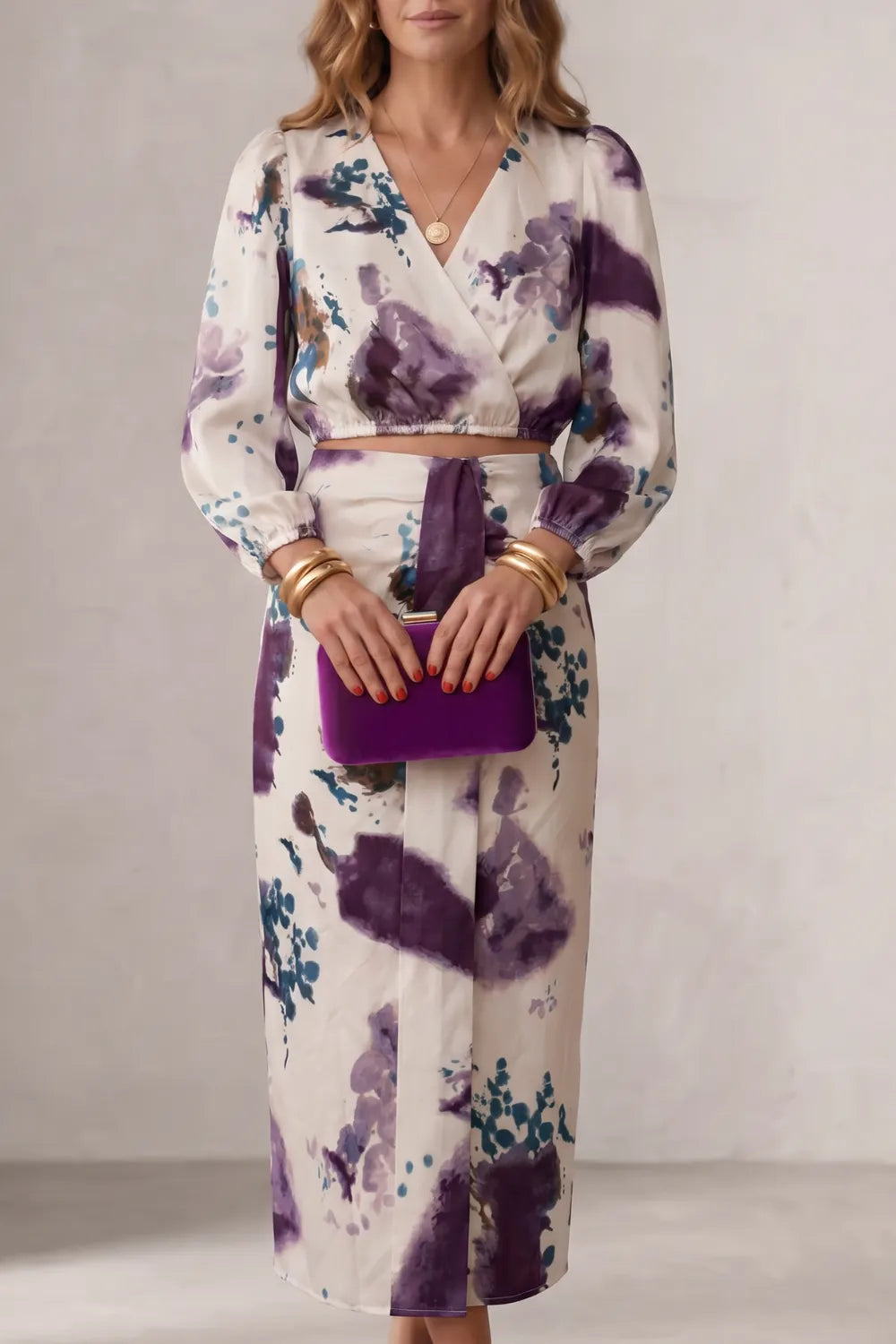 Watercolour floral elegance – Blouse & skirt set