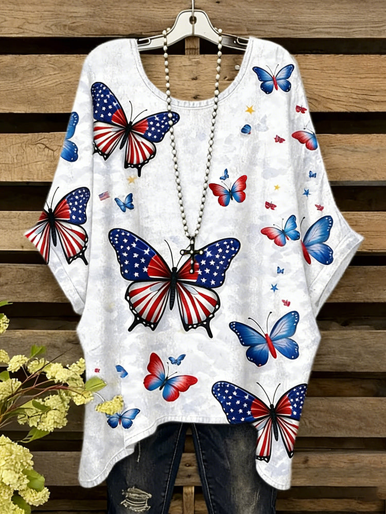 Women's Butterfly Flag Art Print Casual T-shirt