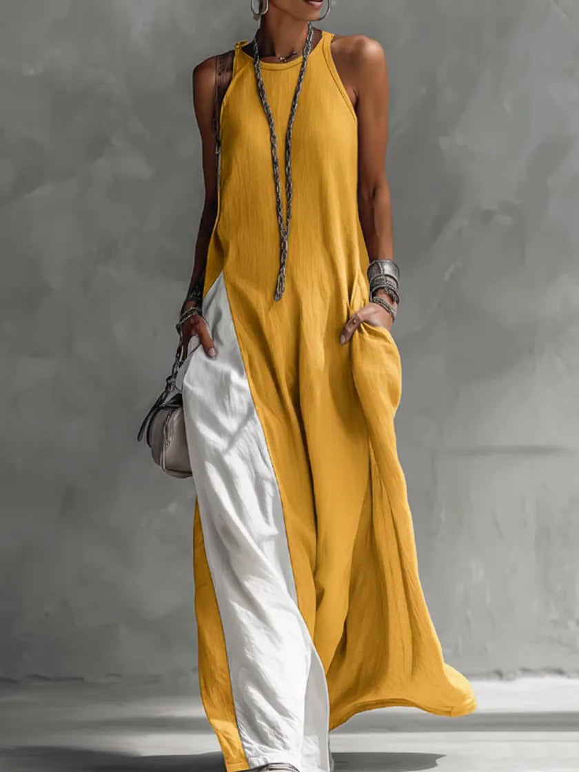 Casual And Cozy Color-blocked Cotton Dress