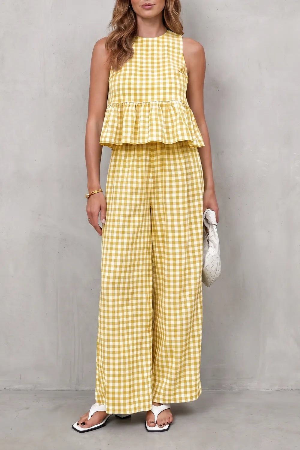 Charming gingham pattern – Two-piece trouser set