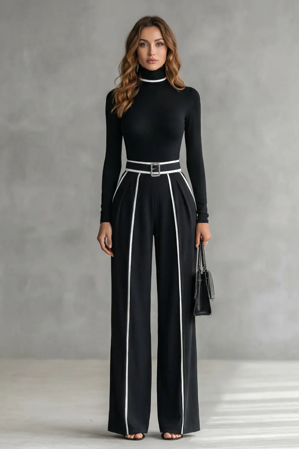Contrast piping detail – High-neck jumpsuit