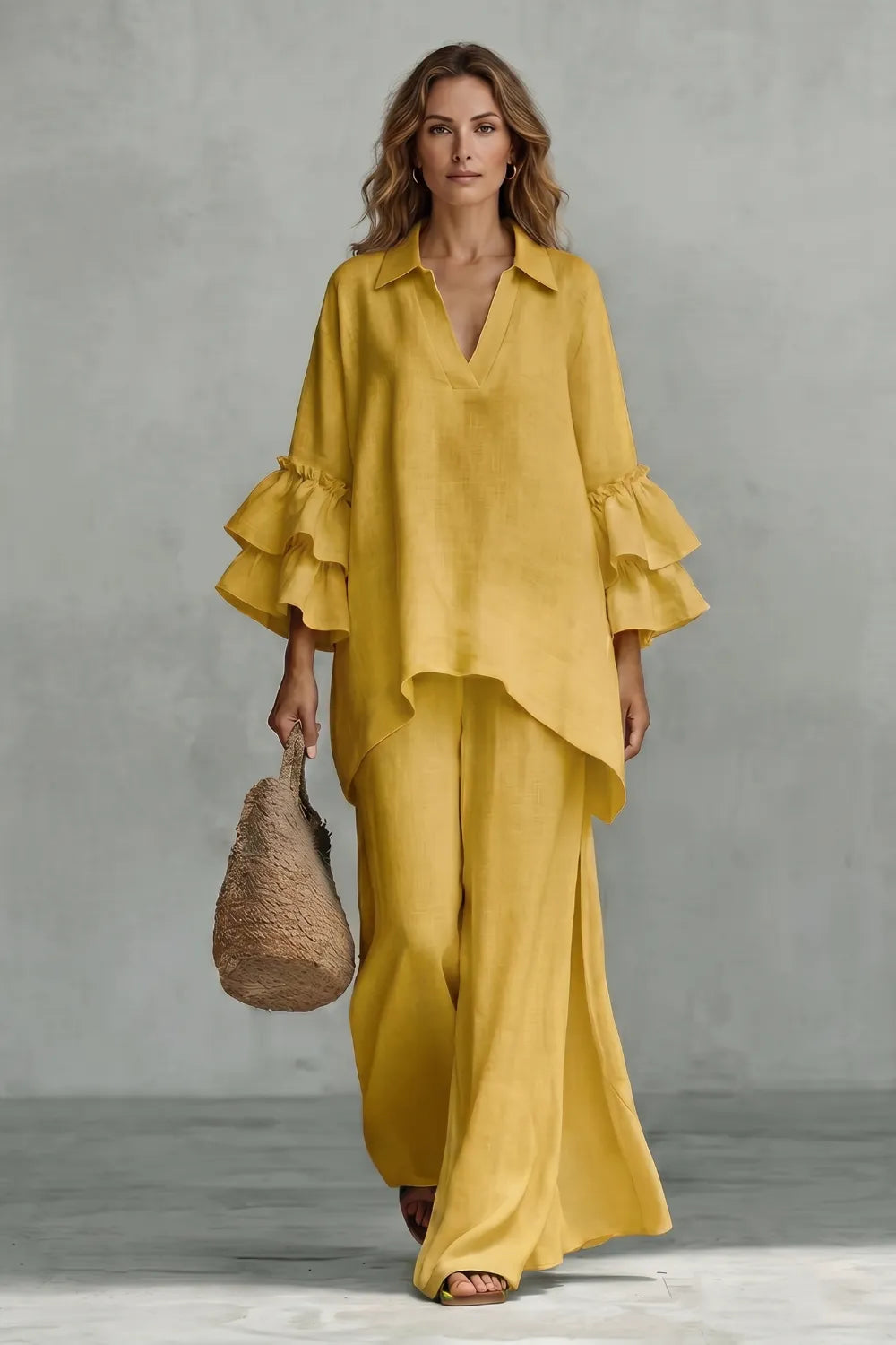 Ruffled sleeve ease – Trouser set