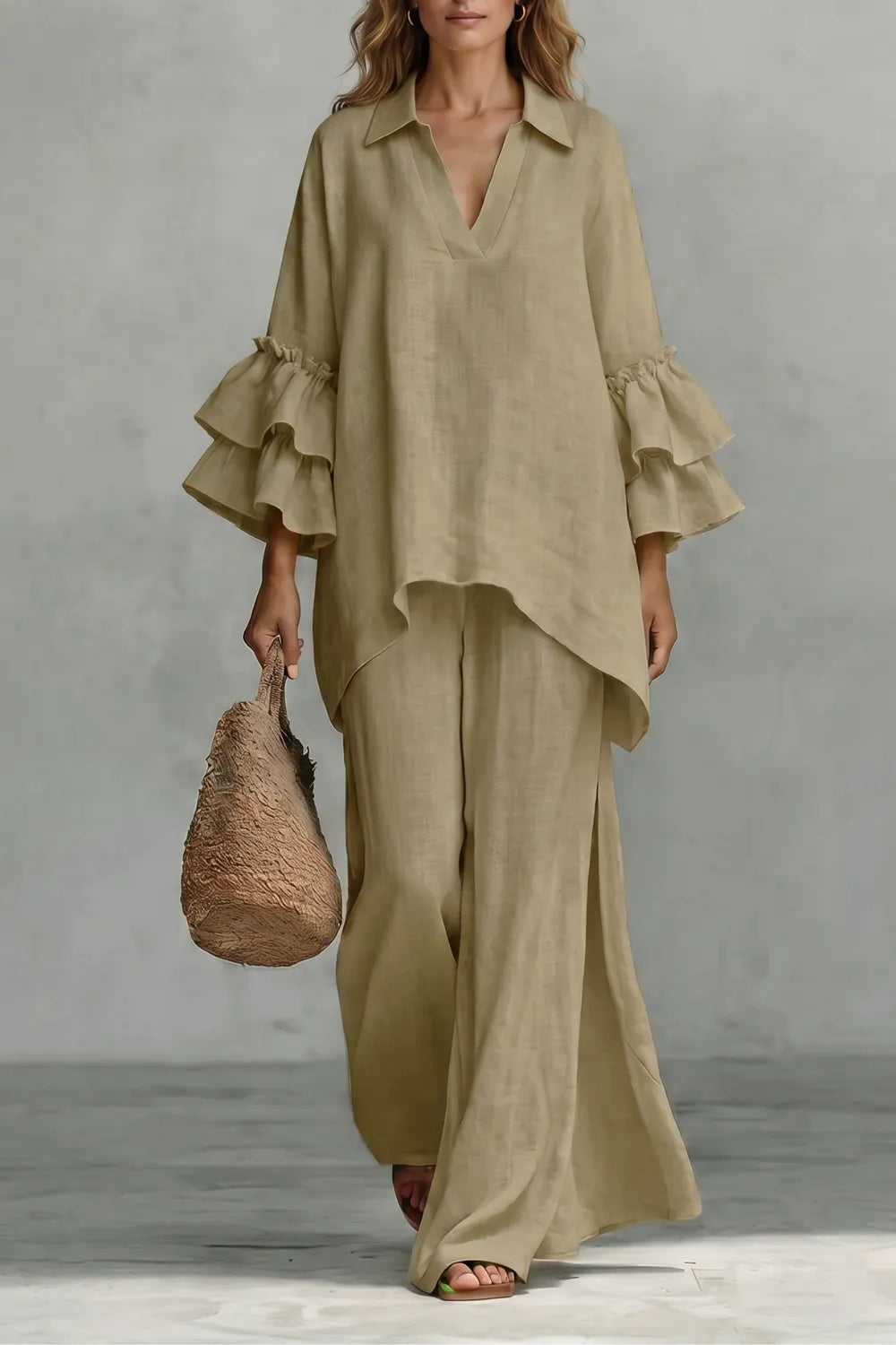 Ruffled sleeve ease – Trouser set