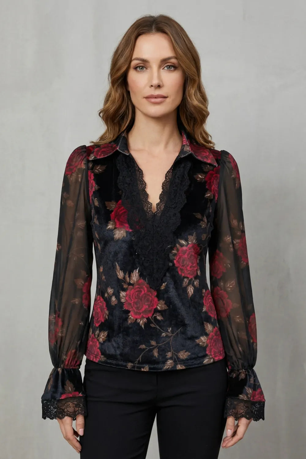 Lace Cuff Velvet Blazer – Tailored Romantic Jacket