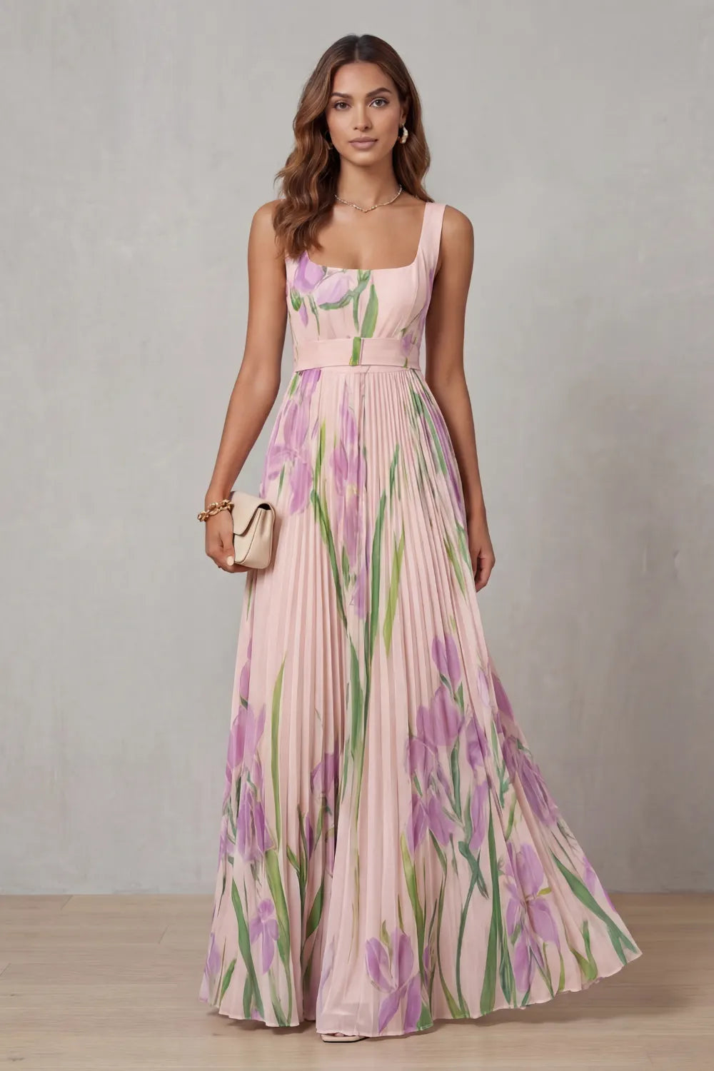 Watercolor floral – Pleated maxi dress