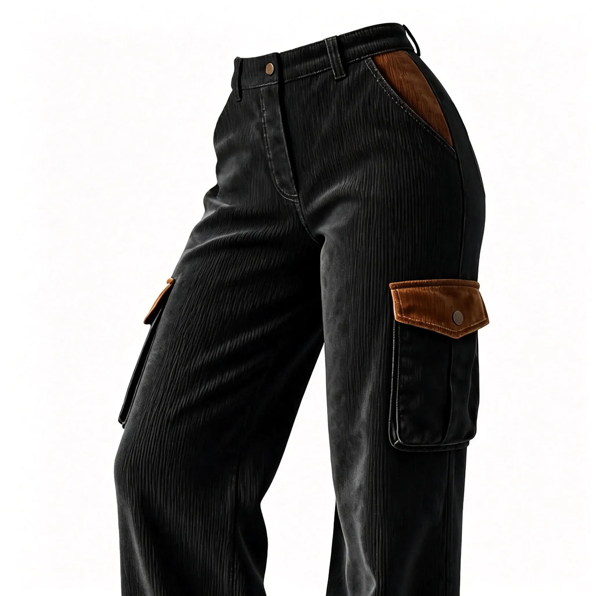 Women's Vintage Corduroy Contrast Multi-Pocket Cargo Pants Trousers