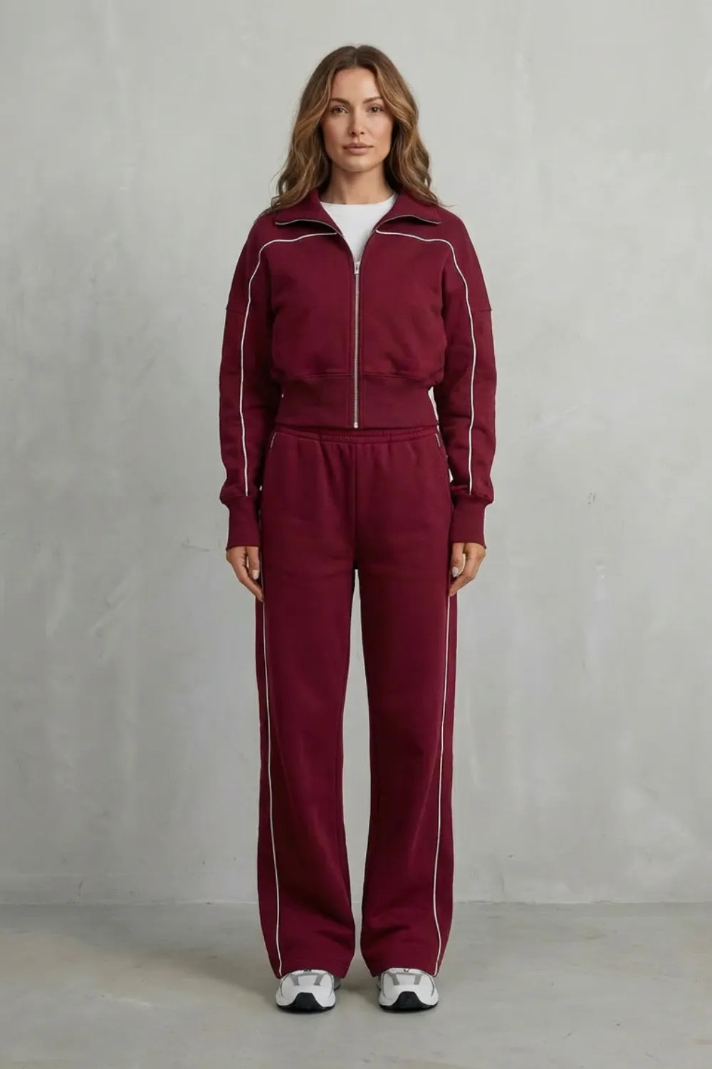 Urban Edge Piped Zip Jacket & Wide-Leg Pants Set