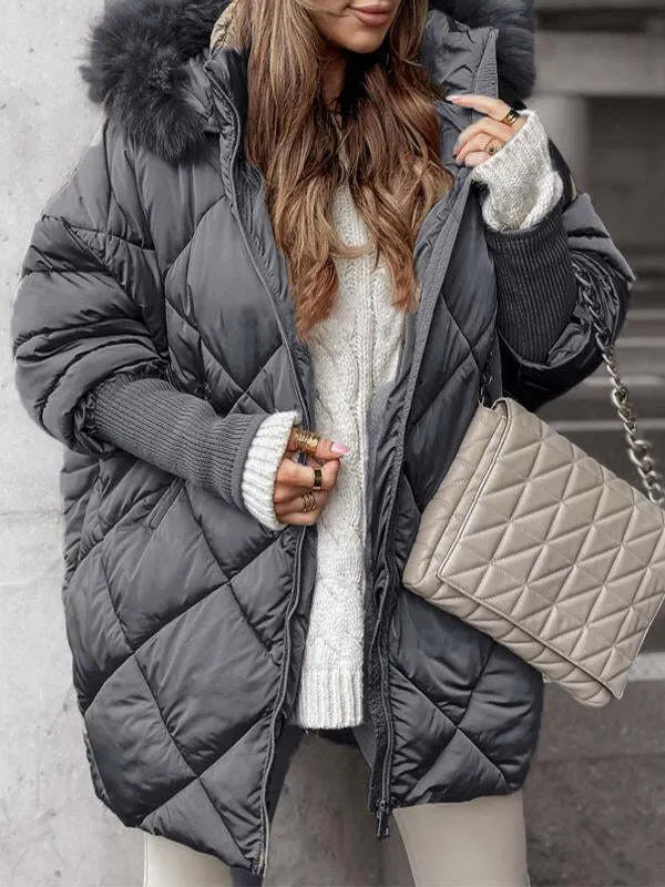 Fur Hooded Long-sleeved Casual Cotton Jacket