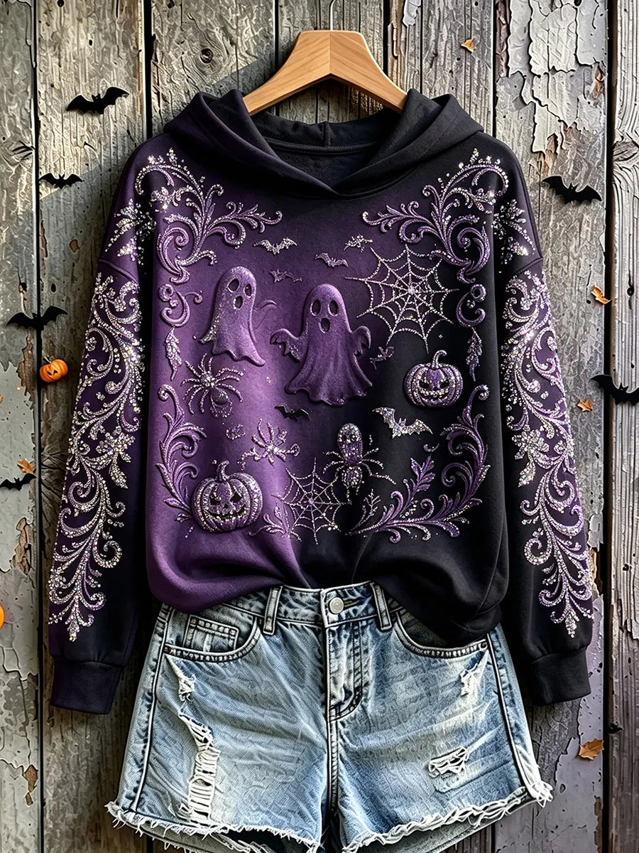 Halloween Ghost Art Print Vintage Casual Hoodie