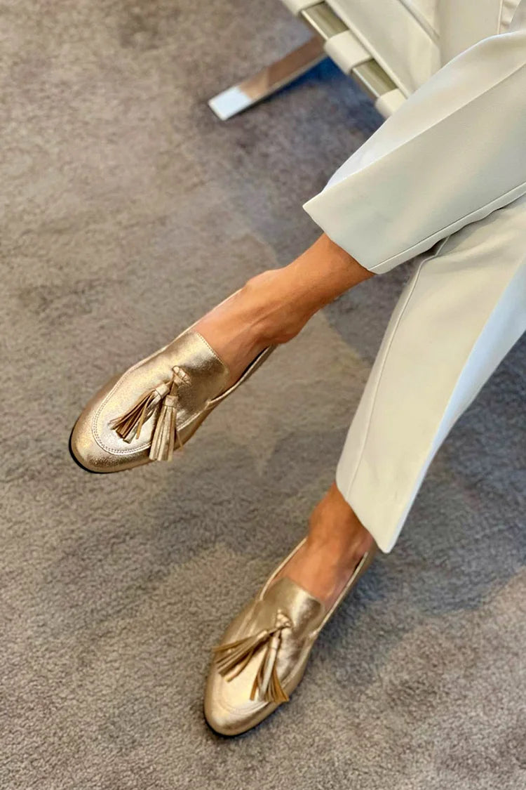 GOLD MOCASSIN WITH TASSELS