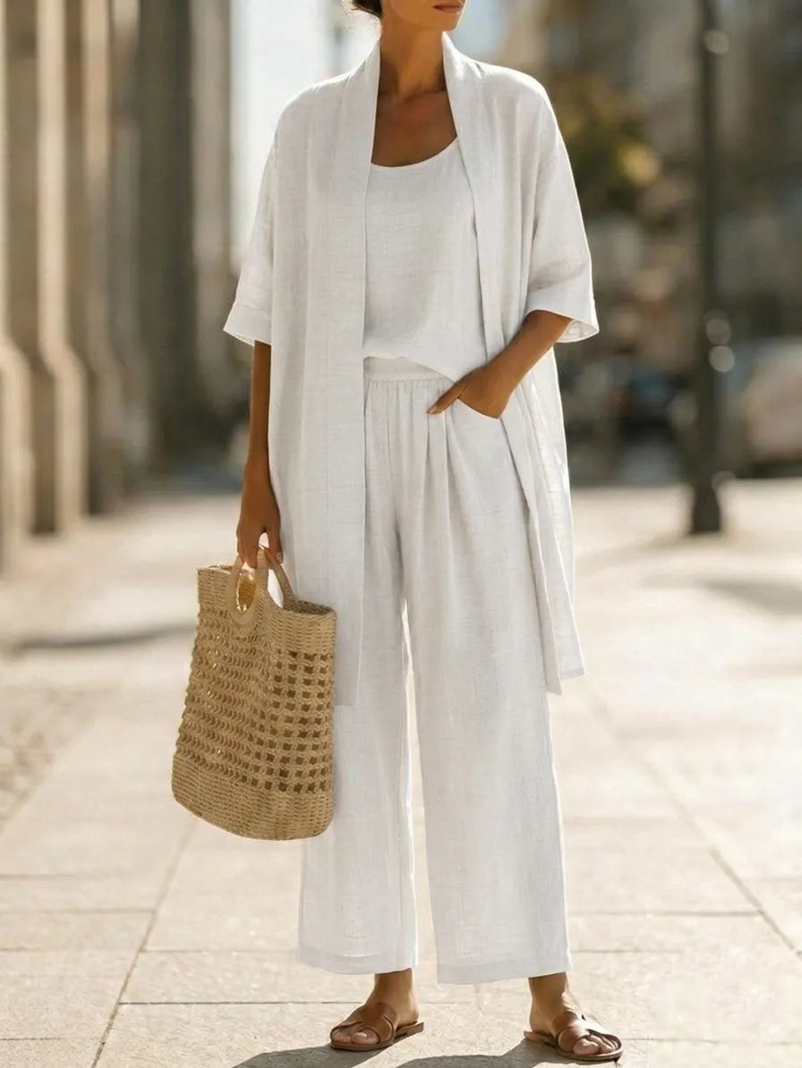 Minimalist Linen-cotton Three-piece Set - Comfortable For Everyday Wear