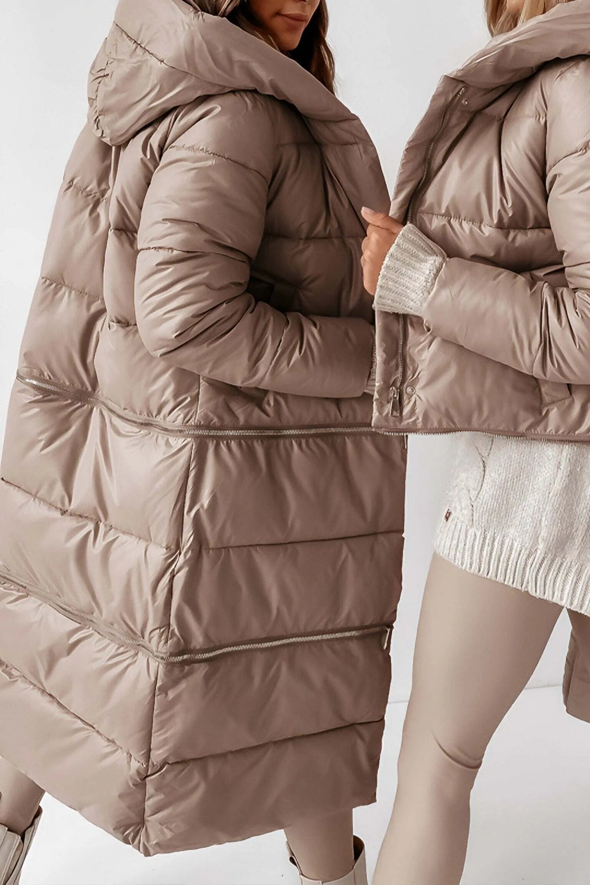 Hooded Zippered Detachable Long and Short Autumn and Winter Coat