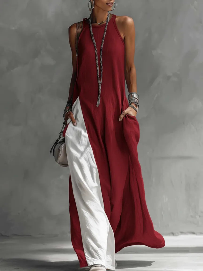 Casual And Cozy Color-blocked Cotton Dress