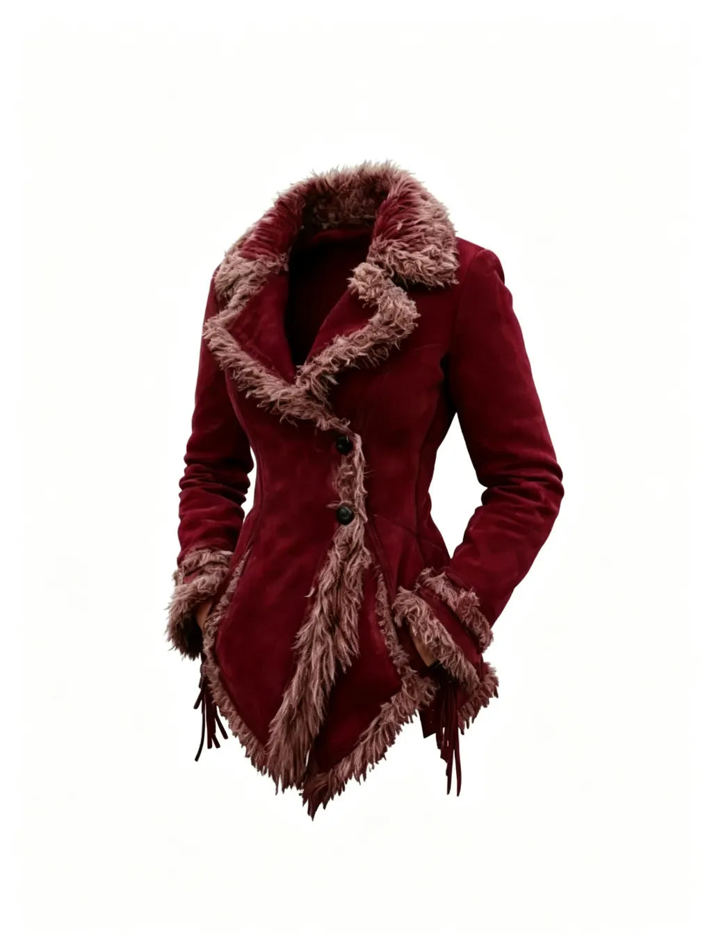 Women's Vintage Suede Coat Fur Collar Lapel Coat Beggar Style Coat