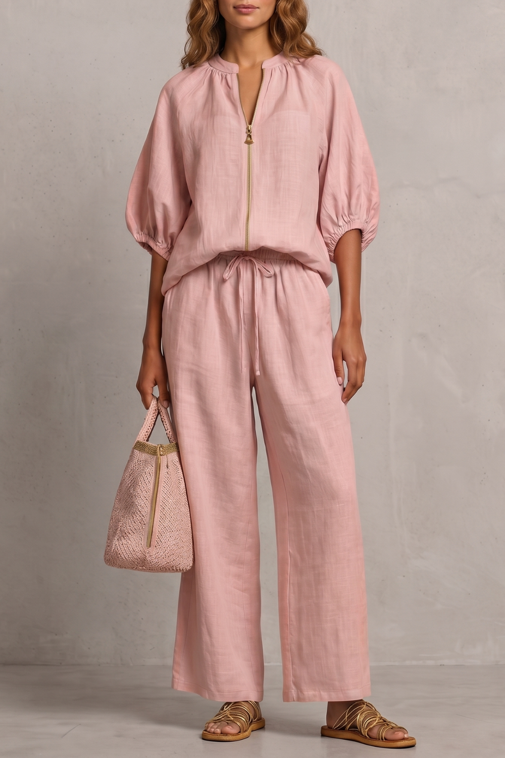 Relaxed zip-front comfort – Trouser set
