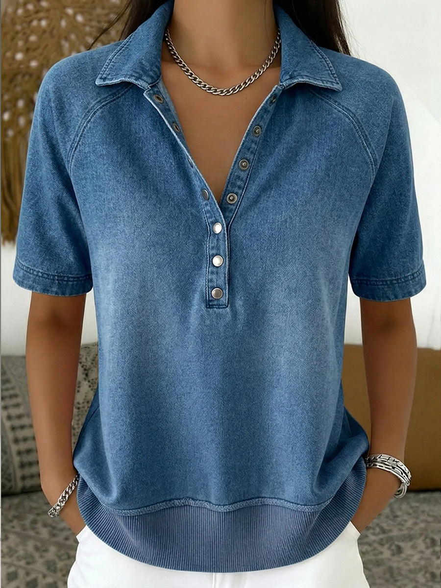 Casual Short-sleeved Denim Pullover Sweatshirt