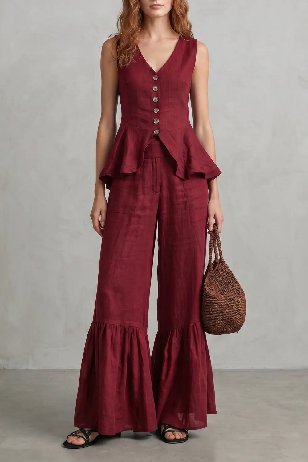 Ruffled resort elegance – Trouser set